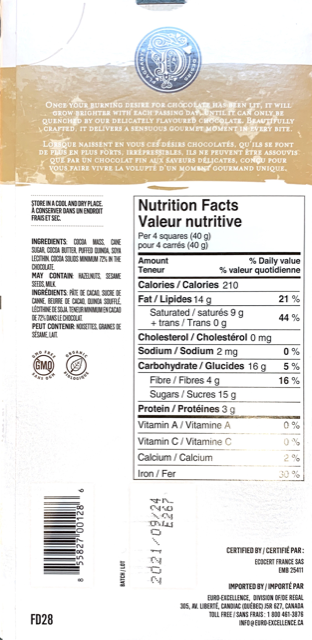 Desirs 72%  Dark Chocolate Quinoa - Organic