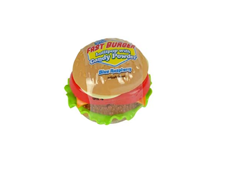 Fast Burger Lollipop With Candy Powder Blue Raspberry